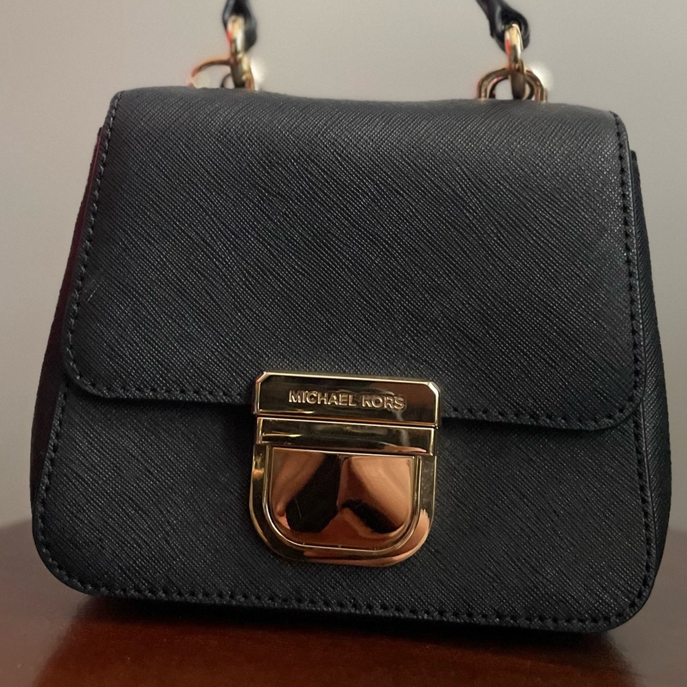 Michael Kors Bridgette Mini Crossbody Shoulder Bag Black Saffiano Leather Gold - Picture 4 of 12